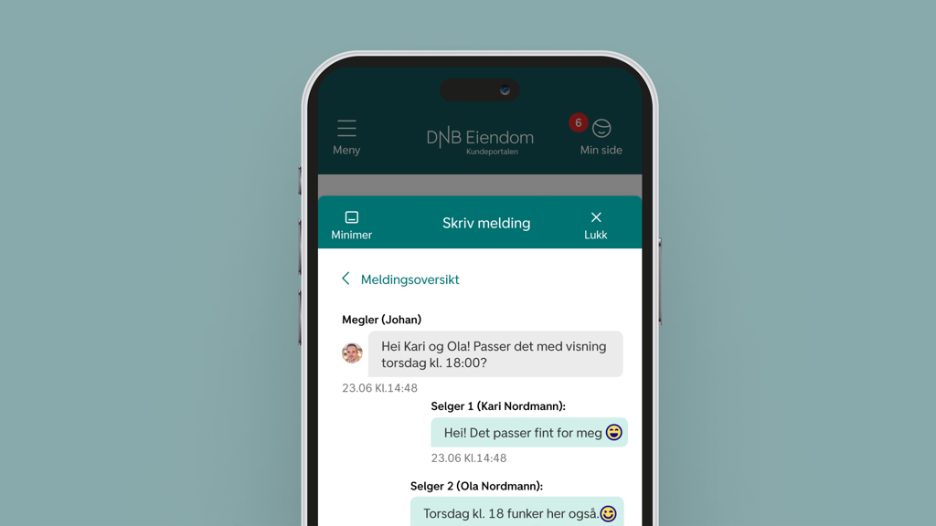 Chattefunksjonen i kundeportalen, DNB Eiendom.