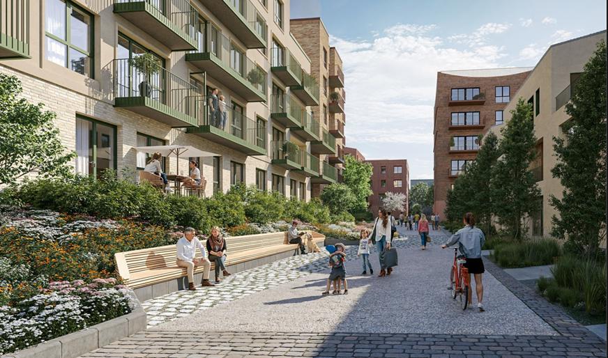 Illustrasjon fra Lindekvartalet, Langbakken, utbygger Pilares.