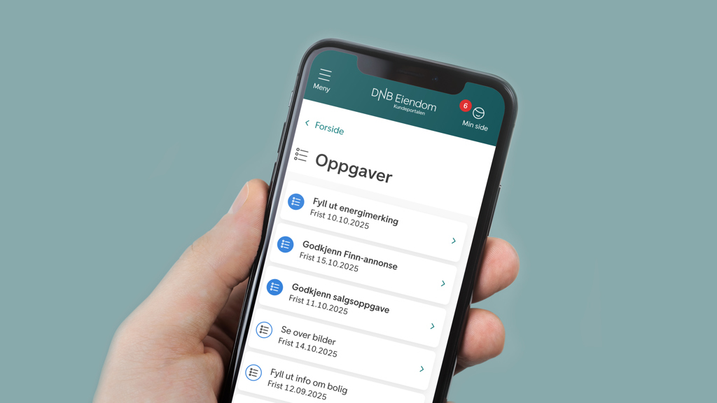 Oversikt over oppgavefunksjonen i Kundeportalen til DNB Eiendom.